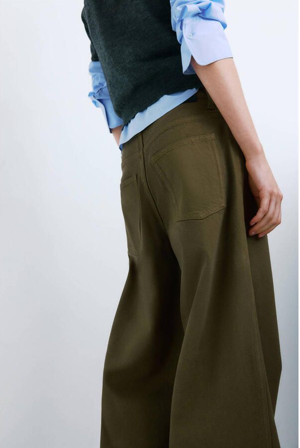 Mango wide leg low waist broek kaki - Foto 3