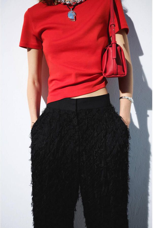 Mango wide leg low waist broek zwart