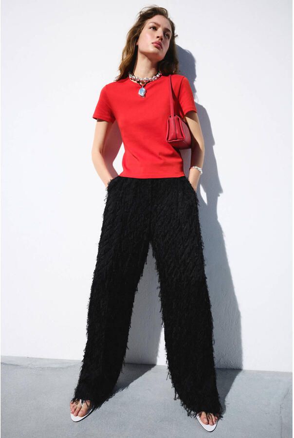 Mango wide leg low waist broek zwart - Foto 2