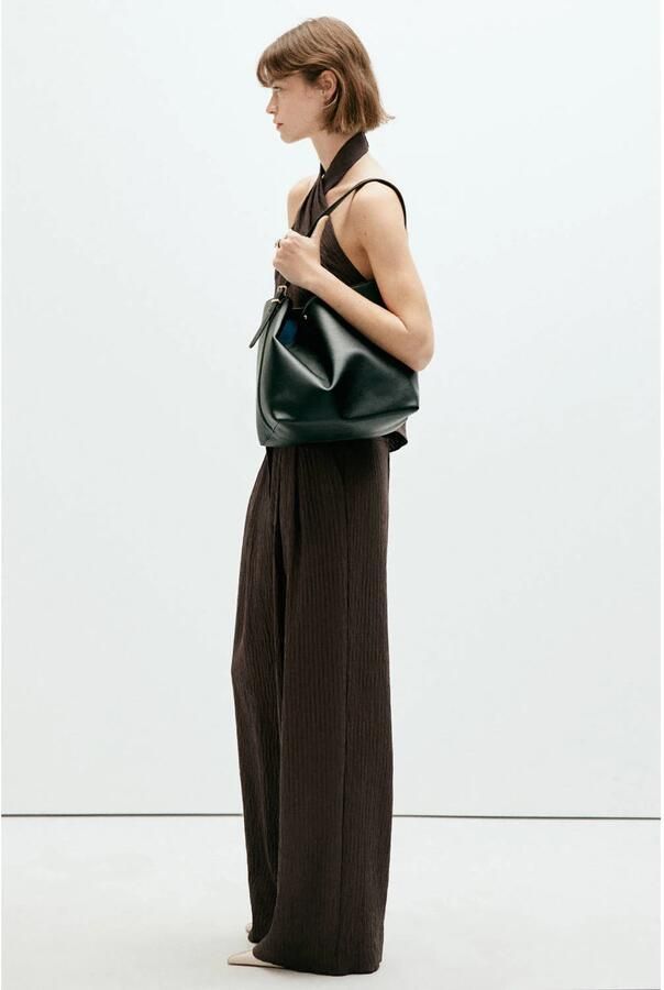 Mango wide leg pantalon bruin - Foto 3