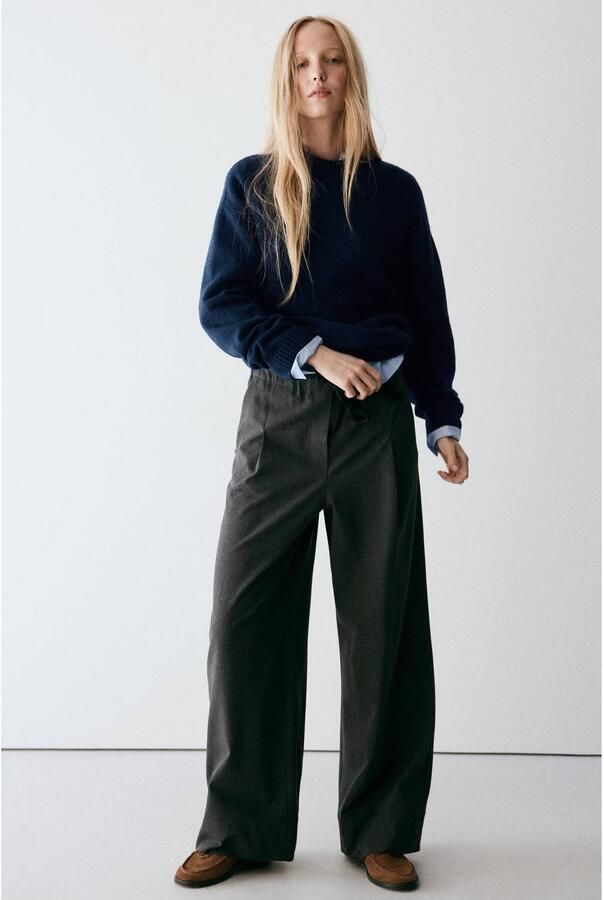 Mango wide leg pantalon grijs