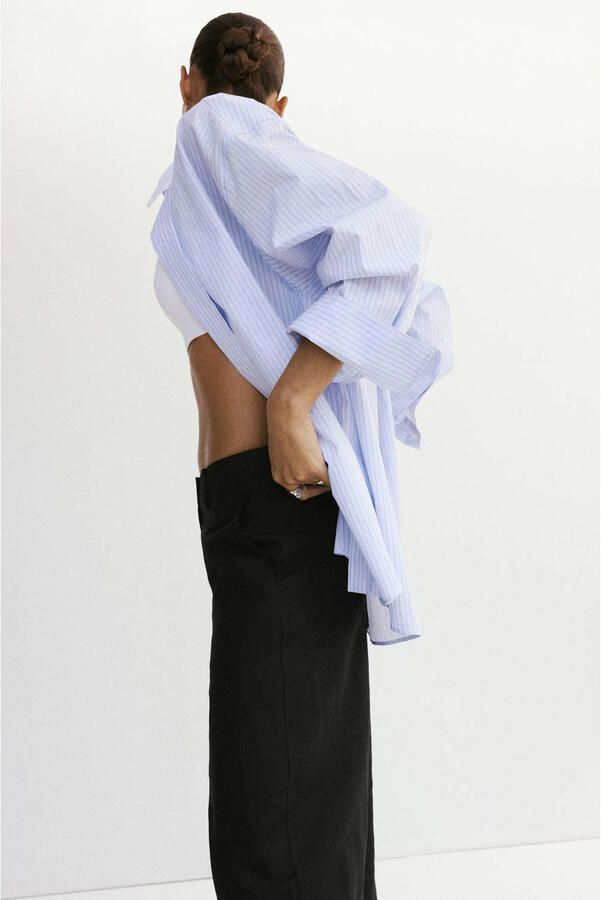 Mango wide leg regular waist broek met linnen zwart - Foto 3