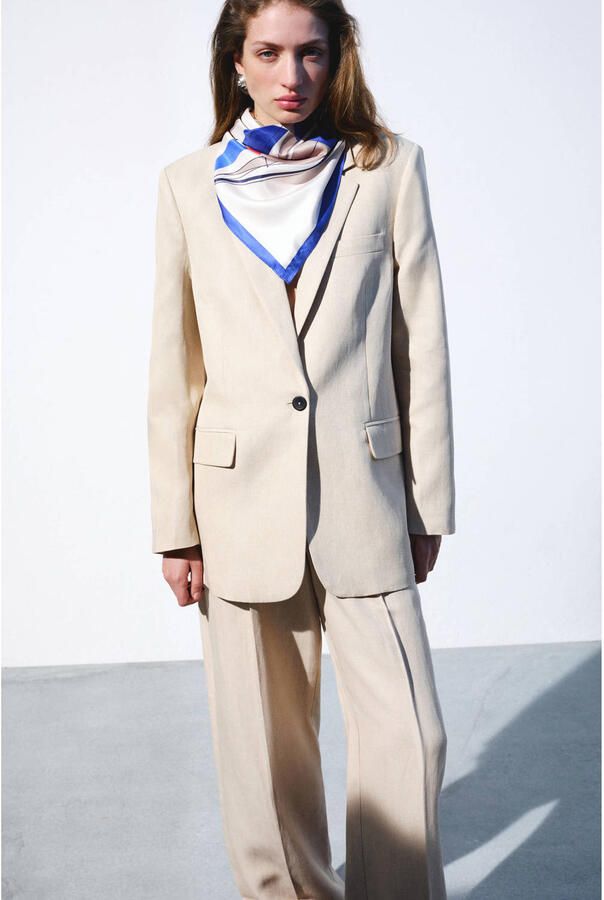 Mango wide leg regular waist broek beige - Foto 3
