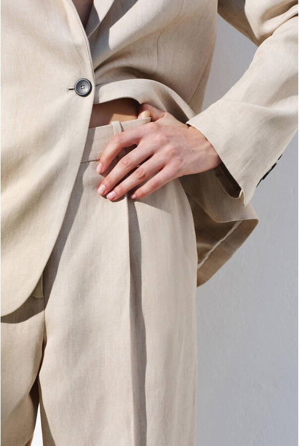 Mango wide leg regular waist broek beige - Foto 2