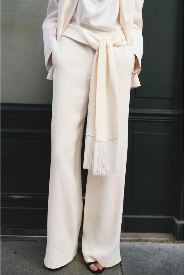 Mango wide leg regular waist broek beige