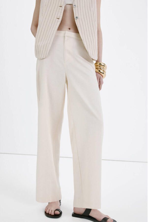 Mango wide leg regular waist broek beige
