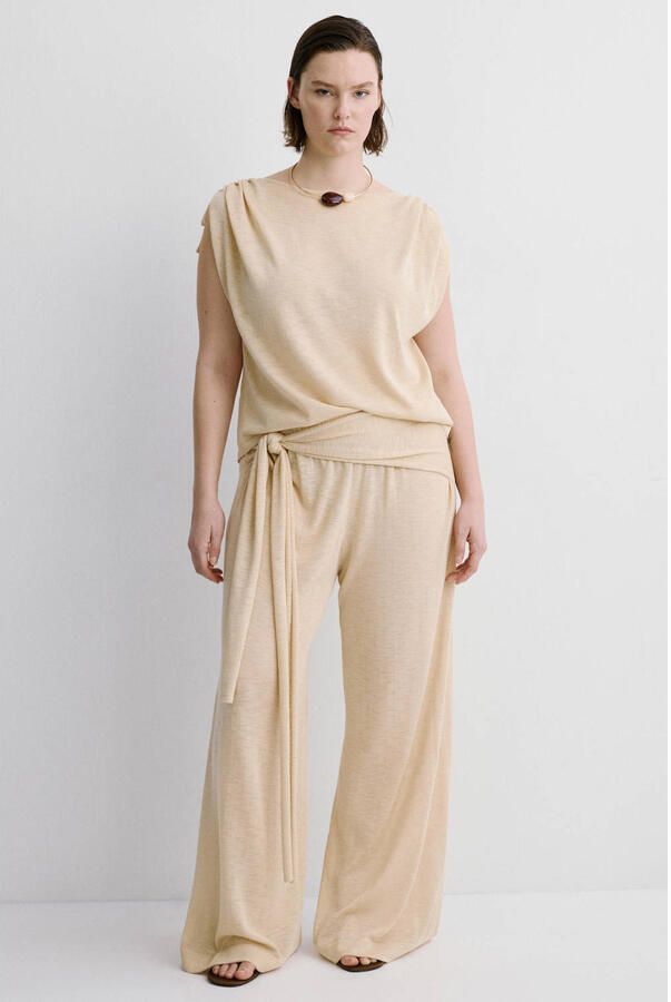 Mango wide leg regular waist broek beige