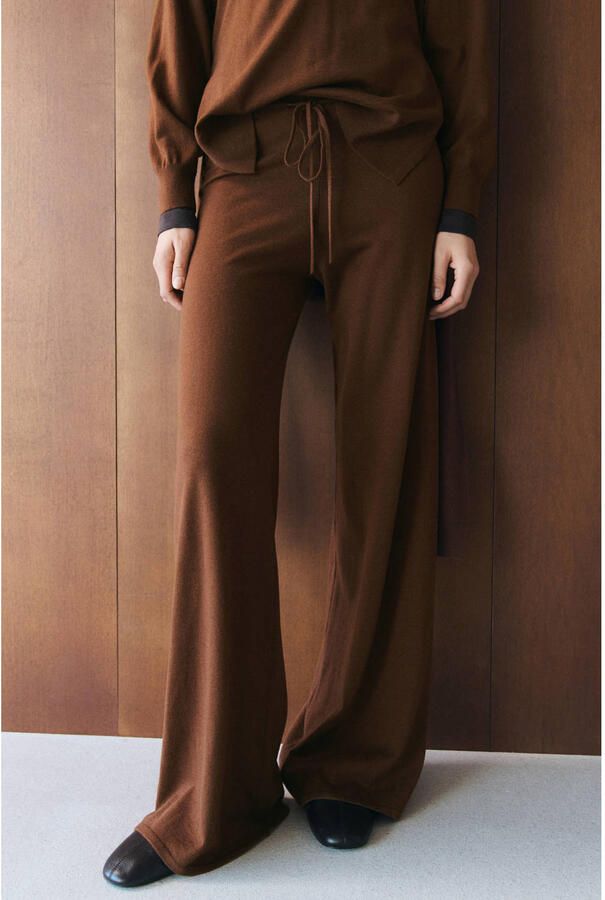 Mango wide leg regular waist broek bruin