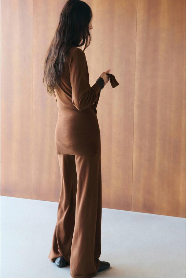 Mango wide leg regular waist broek bruin - Foto 2