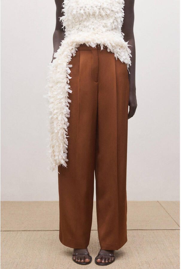 Mango wide leg regular waist broek bruin