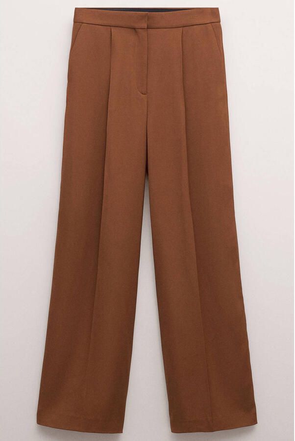 Mango wide leg regular waist broek bruin - Foto 3