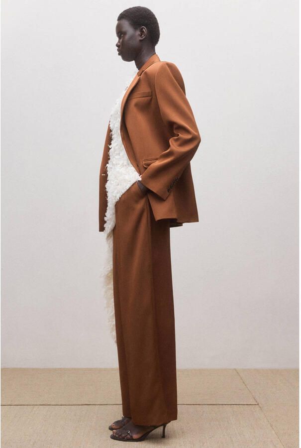 Mango wide leg regular waist broek bruin - Foto 2