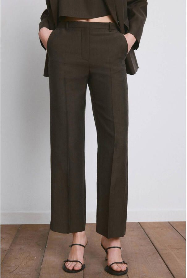 Mango wide leg regular waist broek bruin