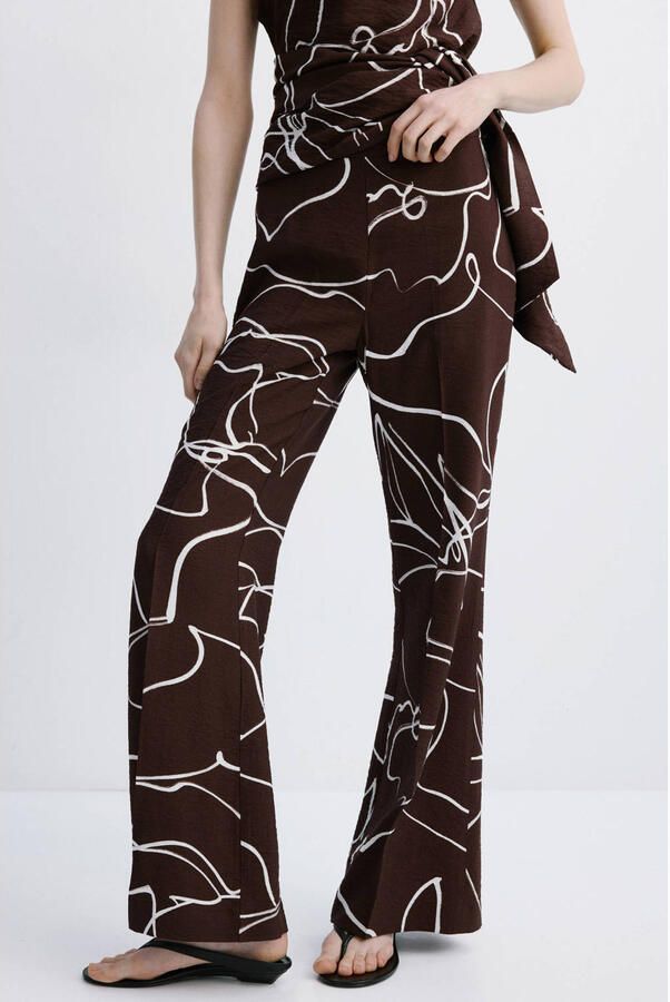 Mango wide leg regular waist broek bruin