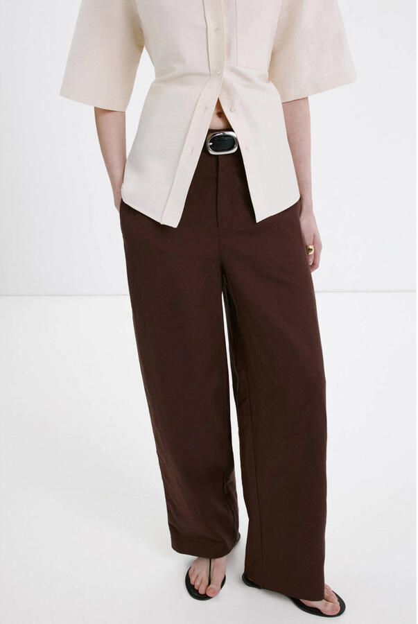 Mango wide leg regular waist broek bruin - Foto 3