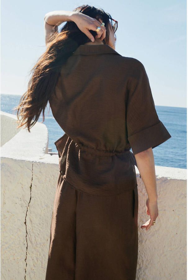 Mango wide leg regular waist broek bruin - Foto 2