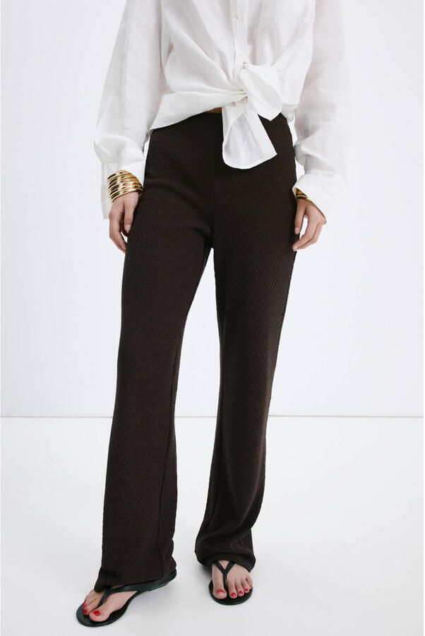 Mango wide leg regular waist broek bruin