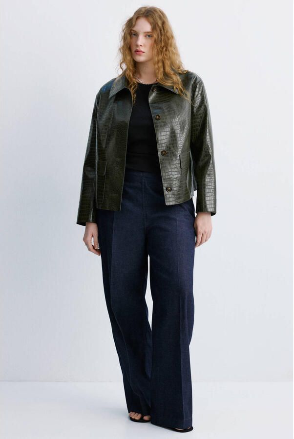 Mango wide leg regular waist broek dark blue denim - Foto 2
