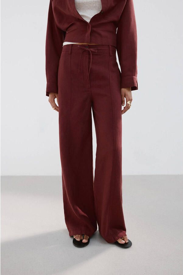 Mango wide leg regular waist broek donkerrood