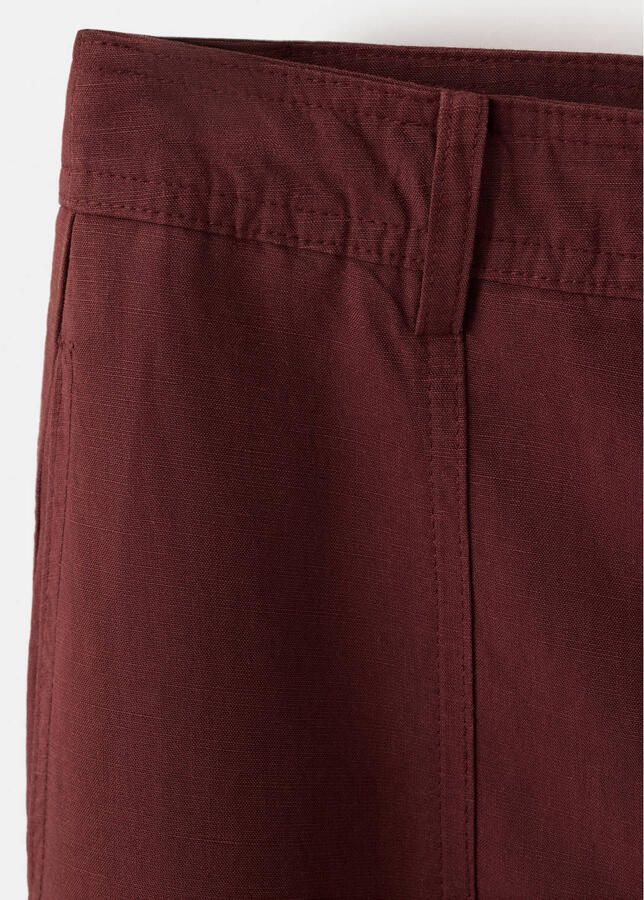 Mango wide leg regular waist broek donkerrood - Foto 3