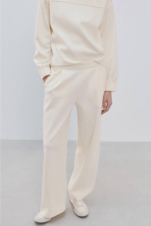 Mango wide leg regular waist broek ecru