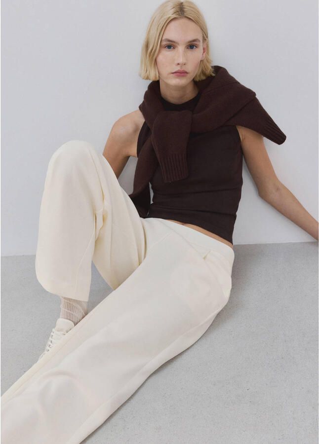 Mango wide leg regular waist broek ecru - Foto 2