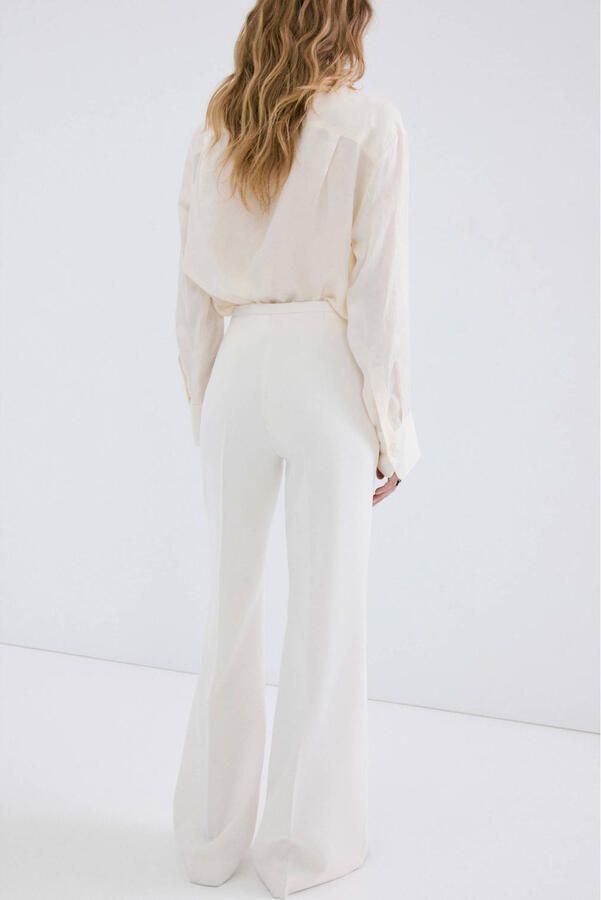 Mango wide leg regular waist broek ecru - Foto 3
