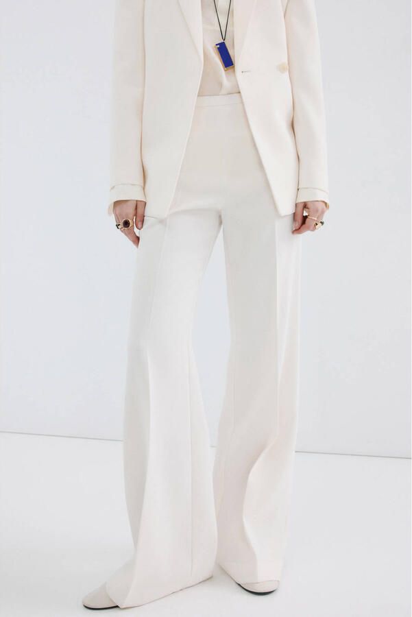 Mango wide leg regular waist broek ecru