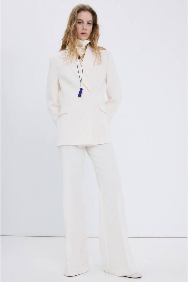 Mango wide leg regular waist broek ecru - Foto 2