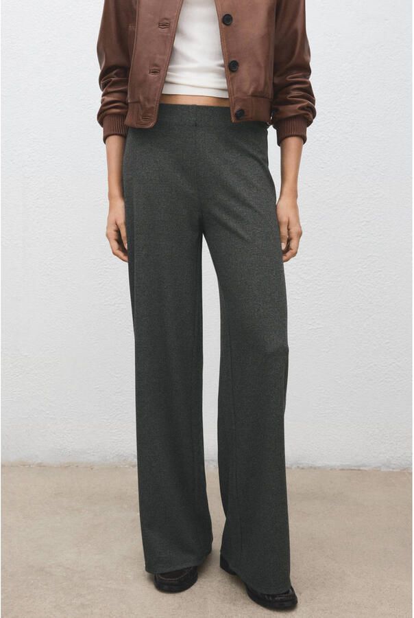 Mango Wide leg regular waist broek grijs