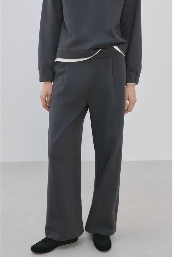 Mango wide leg regular waist broek grijs
