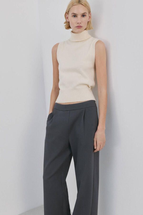 Mango wide leg regular waist broek grijs - Foto 2