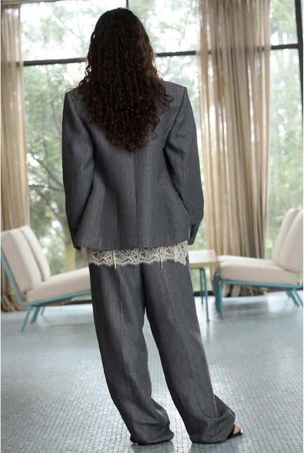 Mango wide leg regular waist broek grijs - Foto 3