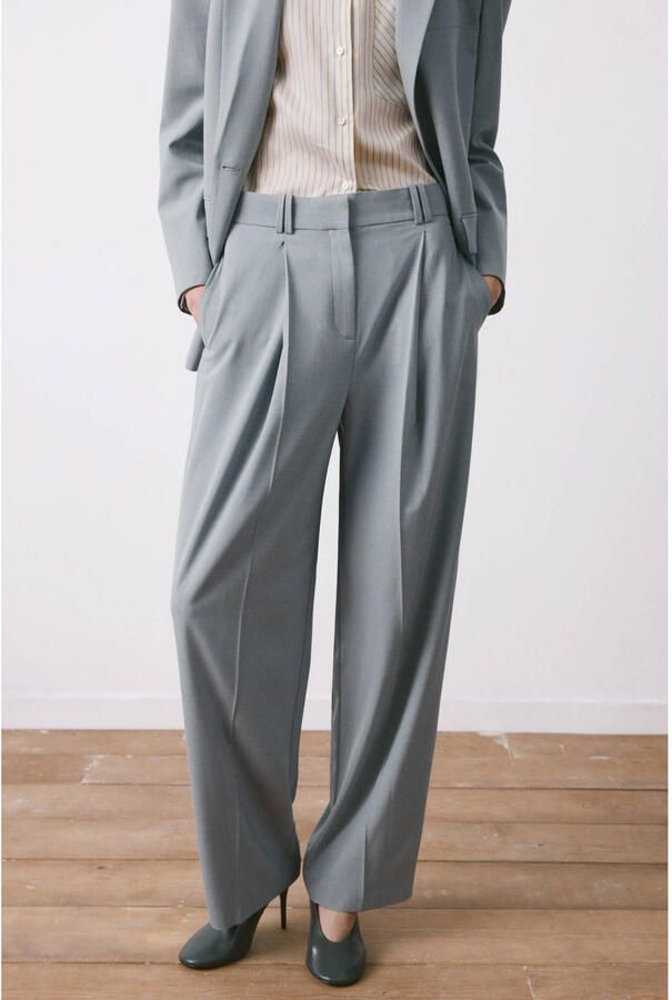 Mango wide leg regular waist broek grijsblauw