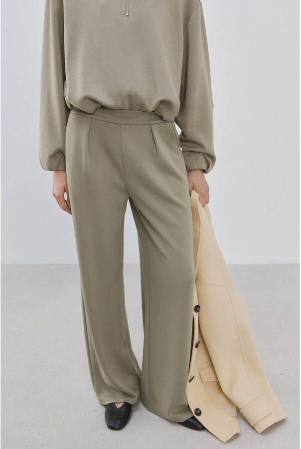 Mango wide leg regular waist broek kaki