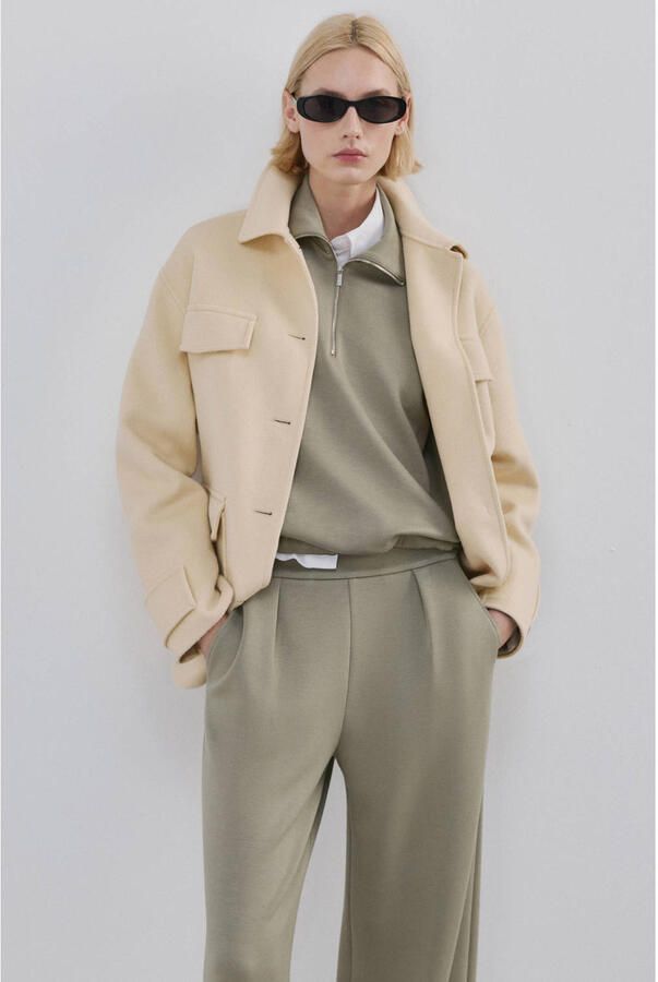 Mango wide leg regular waist broek kaki - Foto 2