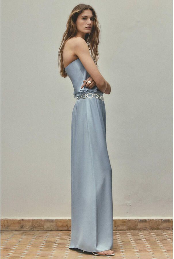 Mango wide leg regular waist broek lichtblauw - Foto 2