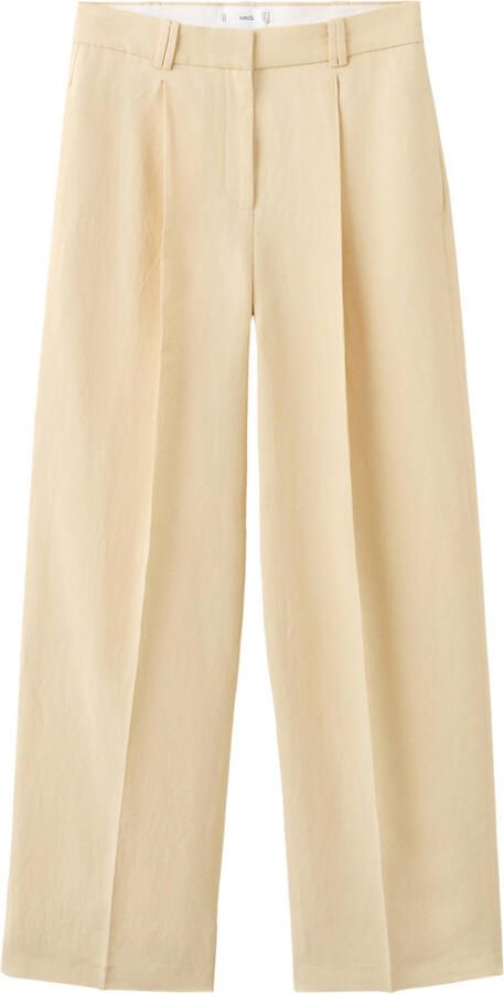 Mango wide leg regular waist broek lichtgeel