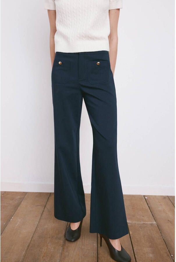 Mango wide leg regular waist broek marineblauw