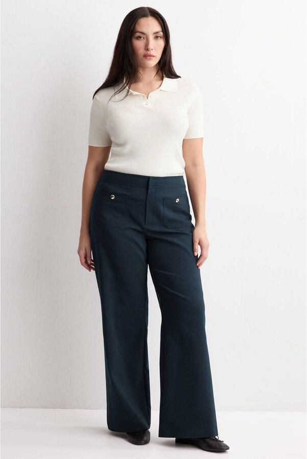 Mango wide leg regular waist broek marineblauw - Foto 3