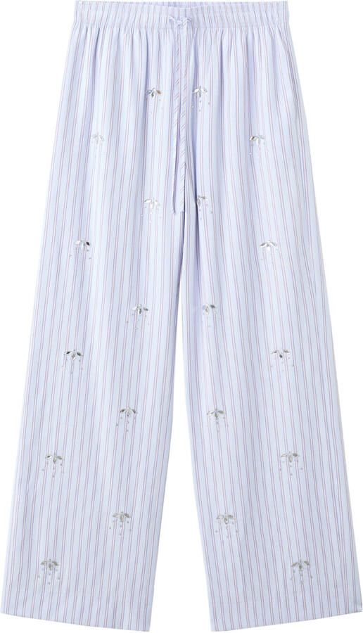Mango wide leg regular waist broek met krijtstreep lichtblauw