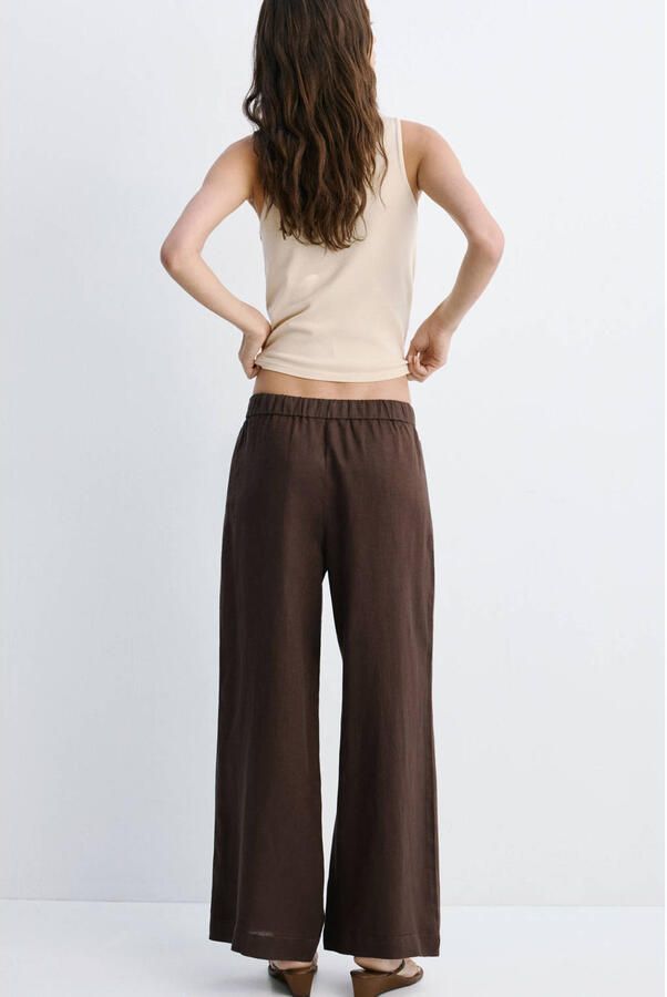 Mango wide leg regular waist broek met linnen bruin - Foto 2