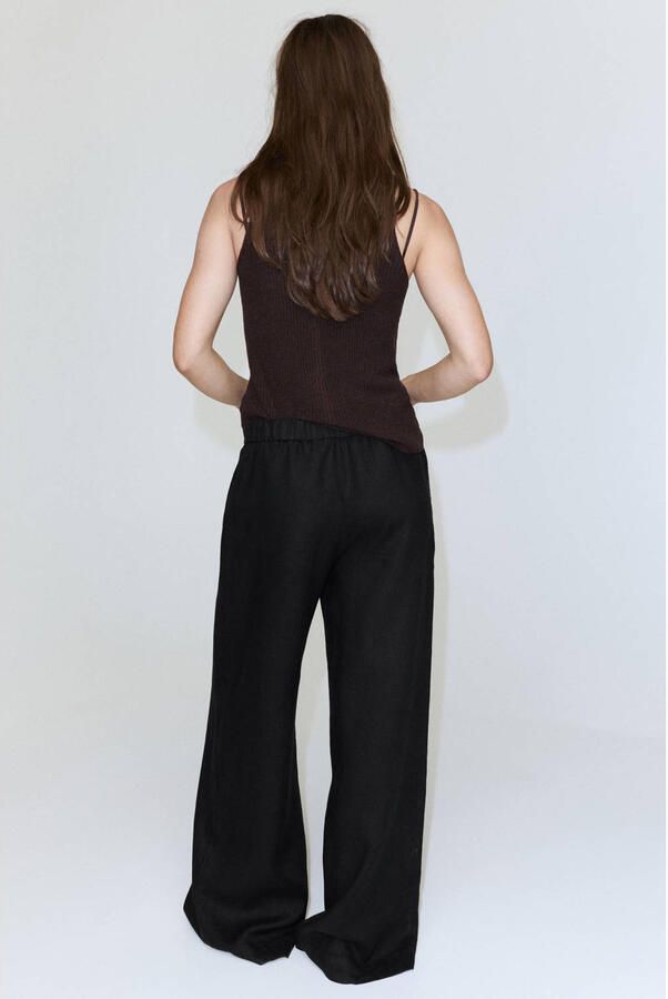 Mango wide leg regular waist broek met linnen zwart - Foto 3