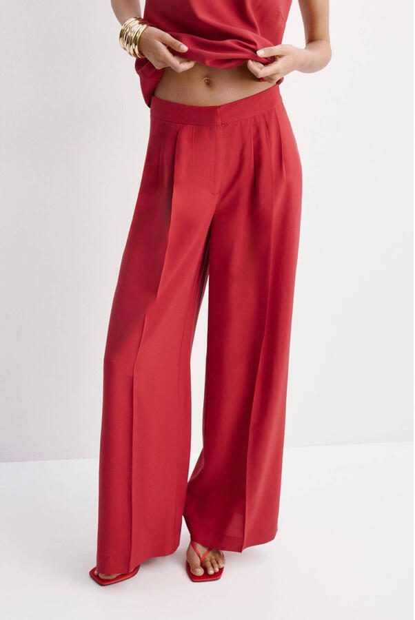Mango wide leg regular waist broek rood
