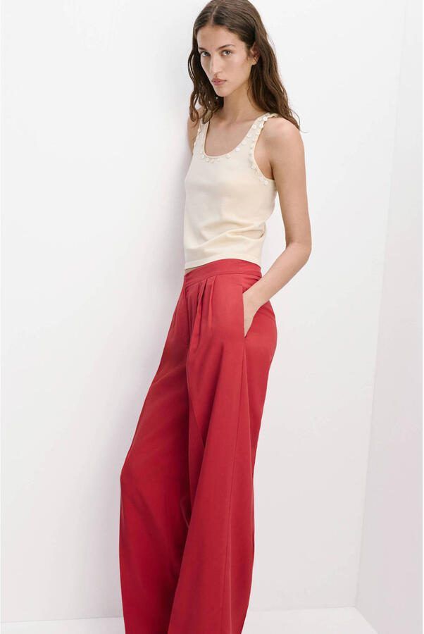 Mango wide leg regular waist broek rood - Foto 3