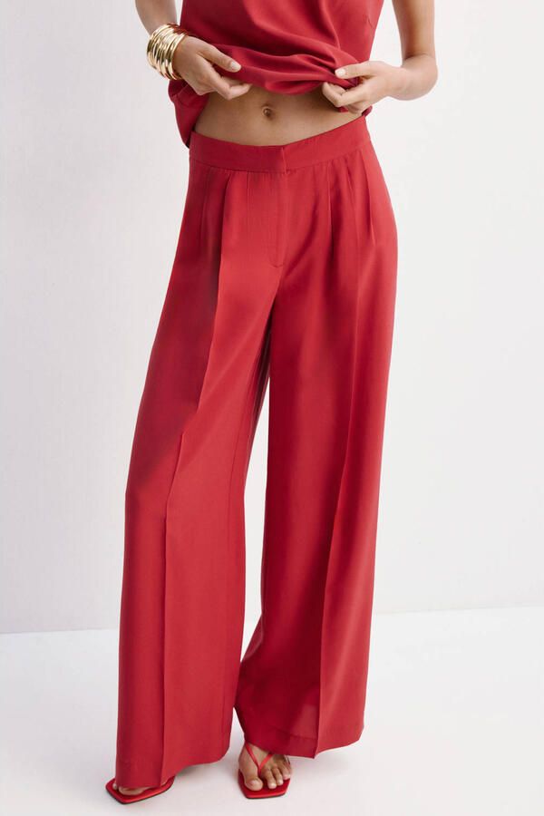 Mango wide leg regular waist broek rood