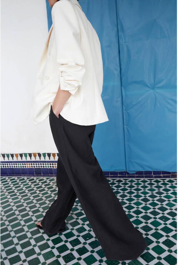 Mango wide leg regular waist broek zwart