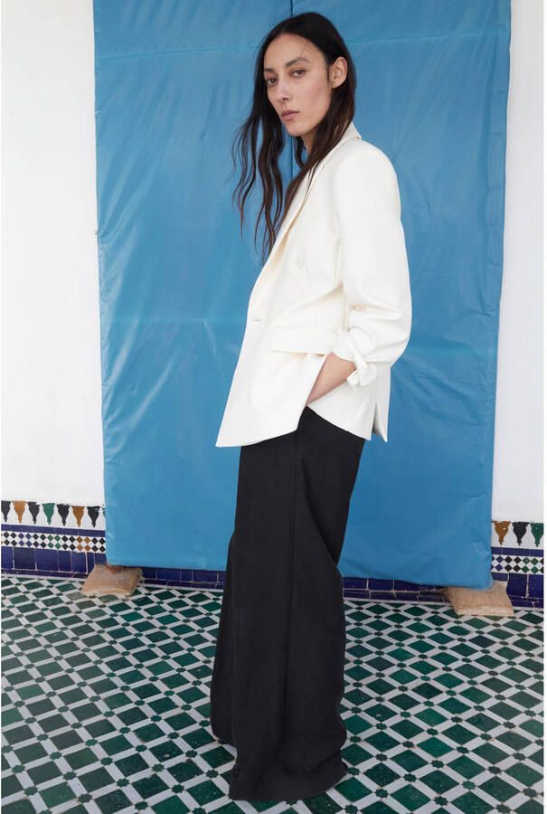 Mango wide leg regular waist broek zwart - Foto 3