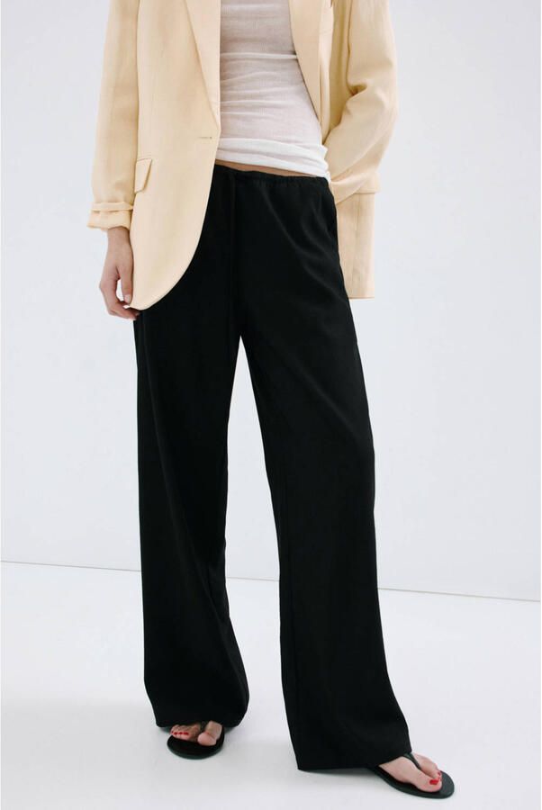 Mango wide leg regular waist broek zwart