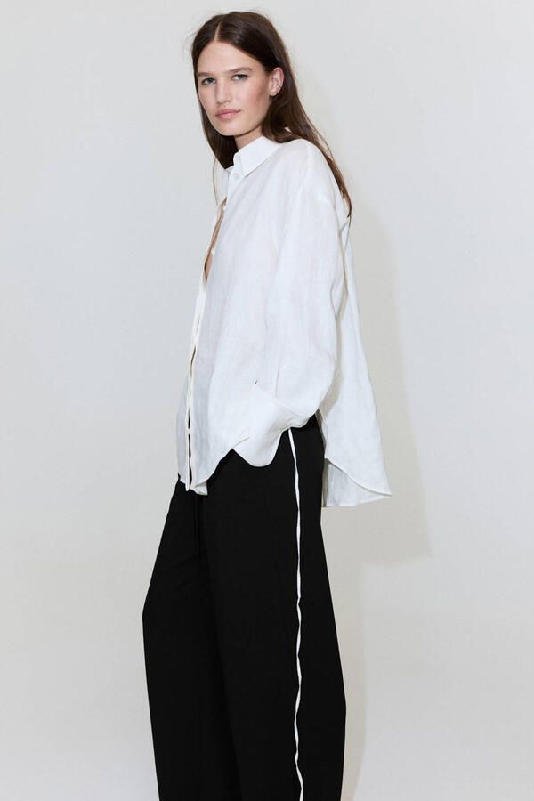 Mango wide leg regular waist broek zwart - Foto 3